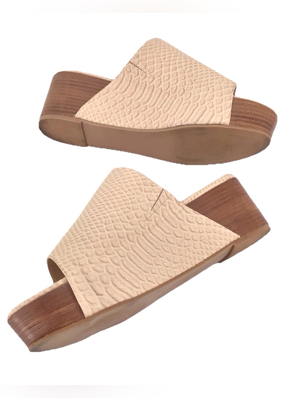Coconuts by Matisse Freya Y2K Neutral Beige Faux-Snakeskin Wedge Mules Size 9M